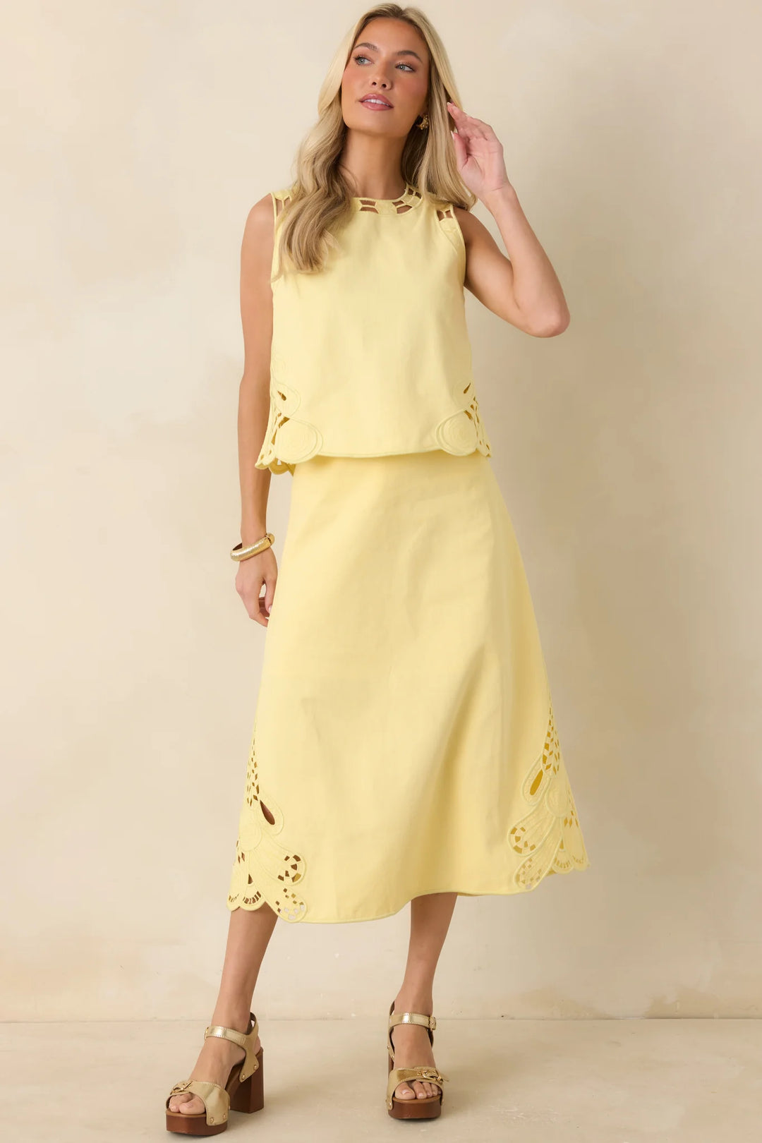 Just Imagine Yellow Cotton Cutwork Embroidery Top