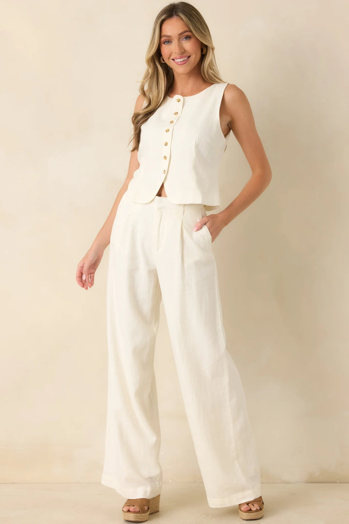 Z Supply Roman Ivory Linen Button Front Vest